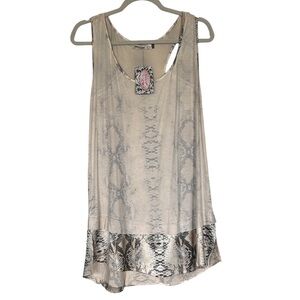 ORIGAMI Women's Chic Cream Gray Snake Print Tunic Tank High Low Size XXL NEW